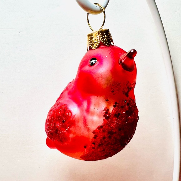 Polish Glass Red Bird Christmas Ornament Cardinal Robin Nature Hand Painted - Picture 8 of 12